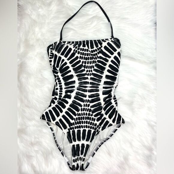 Trina Turk Black and White Algiers Bandeau One Piece Swimsuit Size 4 - Picture 2 of 7